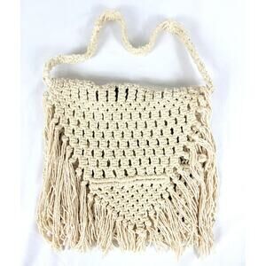 Vintage Lined Macrame Purse Shoulder Bag Boho Hippie Festival Hand Woven